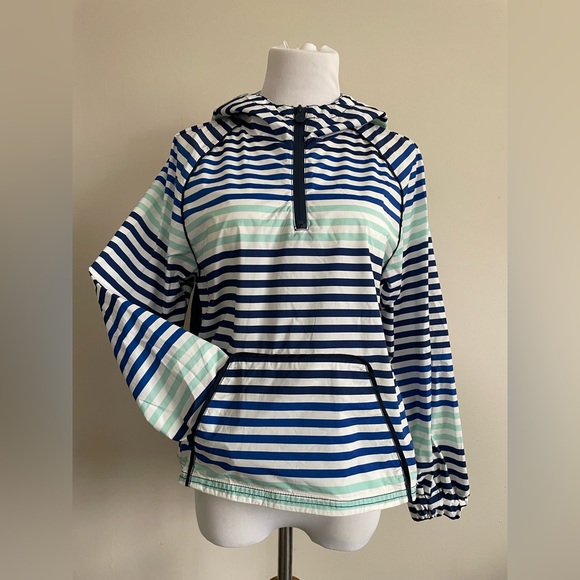 Hunter Target Girl’s Striped Blue Half Zip Hooded Rain Jacket XL NWOT - Picture 2 of 7